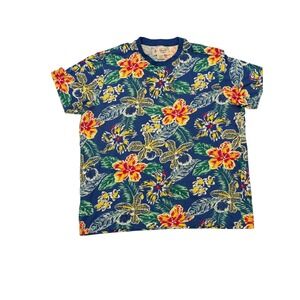 Original Penguin Men's XL Blue Hawaiian Floral T-Shirt 100%‎ Cotton Tropical